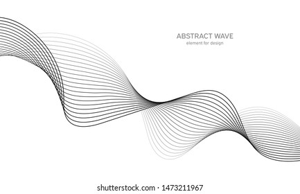 Abstract wave element for design. Digital frequency track equalizer. Stylized line art background. Vector illustration. Wave with lines created using blend tool. Curved wavy line, smooth stripe.