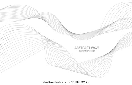 Abstract wave element for design. Digital frequency track equalizer. Stylized line art background. Vector illustration. Wave with lines created using blend tool. Curved wavy line, smooth stripe.