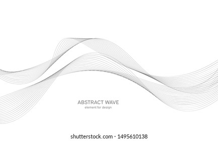 Abstract wave element for design. Digital frequency track equalizer. Stylized line art background. Vector illustration. Wave with lines created using blend tool. Curved wavy line, smooth stripe.