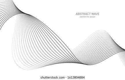 Abstract wave element for design. Digital frequency track equalizer. Stylized line art background. Vector illustration. Wave with lines created using blend tool. Curved wavy line, smooth stripe.