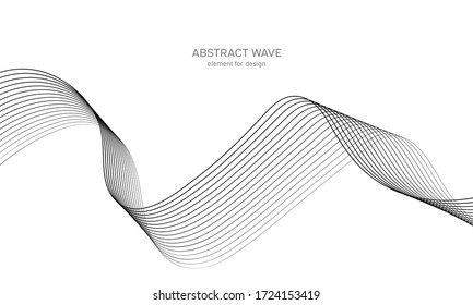 Abstract wave element for design. Digital frequency track equalizer. Stylized line art background. Vector illustration. Wave with lines created using blend tool. Curved wavy line, smooth stripe.