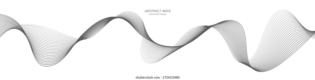 Abstract wave element for design. Digital frequency track equalizer. Stylized line art background. Vector illustration. Wave with lines created using blend tool. Curved wavy line, smooth stripe.