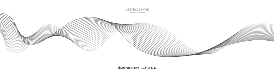 Abstract wave element for design. Digital frequency track equalizer. Stylized line art background. Vector illustration. Wave with lines created using blend tool. Curved wavy line, smooth stripe.