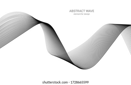 Abstract wave element for design. Digital frequency track equalizer. Stylized line art background. Vector illustration. Wave with lines created using blend tool. Curved wavy line, smooth stripe.