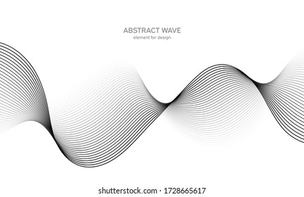 Abstract wave element for design. Digital frequency track equalizer. Stylized line art background. Vector illustration. Wave with lines created using blend tool. Curved wavy line, smooth stripe.