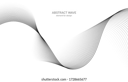 Abstract wave element for design. Digital frequency track equalizer. Stylized line art background. Vector illustration. Wave with lines created using blend tool. Curved wavy line, smooth stripe.