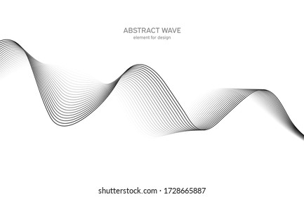 Abstract wave element for design. Digital frequency track equalizer. Stylized line art background. Vector illustration. Wave with lines created using blend tool. Curved wavy line, smooth stripe.
