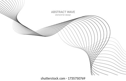 Abstract wave element for design. Digital frequency track equalizer. Stylized line art background. Vector illustration. Wave with lines created using blend tool. Curved wavy line, smooth stripe.