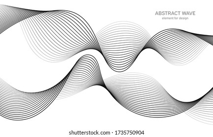 Abstract wave element for design. Digital frequency track equalizer. Stylized line art background. Vector illustration. Wave with lines created using blend tool. Curved wavy line, smooth stripe.