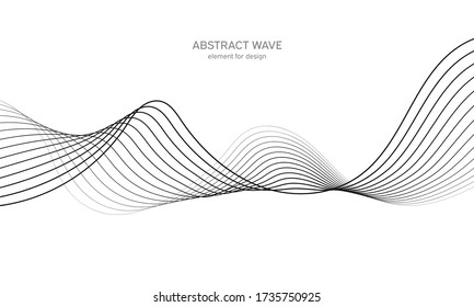 Elemento de onda abstracta para el diseño. Ecualizador de pista de frecuencia digital. Fondo artístico estilizado. Ilustración vectorial. Onda con líneas creadas con la herramienta de mezcla. Línea ondulada curvada, banda lisa.