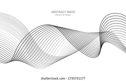 Abstract wave element for design. Digital frequency track equalizer. Stylized line art background. Vector illustration. Wave with lines created using blend tool. Curved wavy line, smooth stripe.