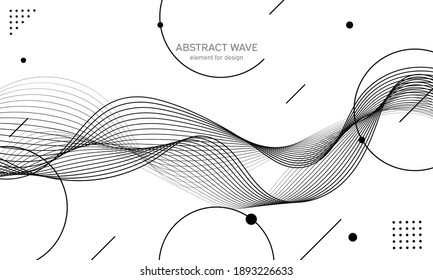 Abstract wave element for design. Digital frequency track equalizer. Stylized line art background. Vector illustration. Wave with lines created using blend tool. Curved wavy line, smooth stripe