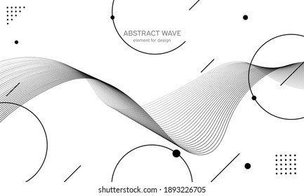 Abstract wave element for design. Digital frequency track equalizer. Stylized line art background. Vector illustration. Wave with lines created using blend tool. Curved wavy line, smooth stripe