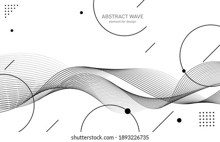 Abstract wave element for design. Digital frequency track equalizer. Stylized line art background. Vector illustration. Wave with lines created using blend tool. Curved wavy line, smooth stripe