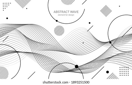 Abstract wave element for design. Digital frequency track equalizer. Stylized line art background. Vector illustration. Wave with lines created using blend tool. Curved wavy line, smooth stripe