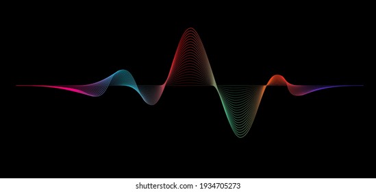 Abstract wave element for design. Digital frequency track equalizer motion sound wave. Stylized line art background. Vector curved wavy line on black background