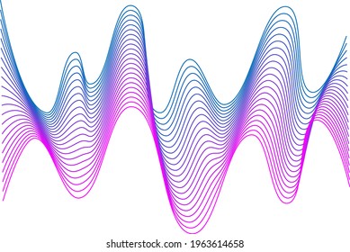 Abstract wave element for design. Digital frequency track equalizer. Stylized line art background. Vector illustration. Wave with lines created using blend tool. Curved wavy line, smooth stripe.