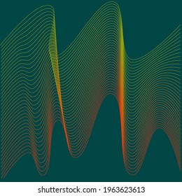 Abstract wave element for design. Digital frequency track equalizer. Stylized line art background. Vector illustration. Wave with lines created using blend tool. Curved wavy line, smooth stripe.
