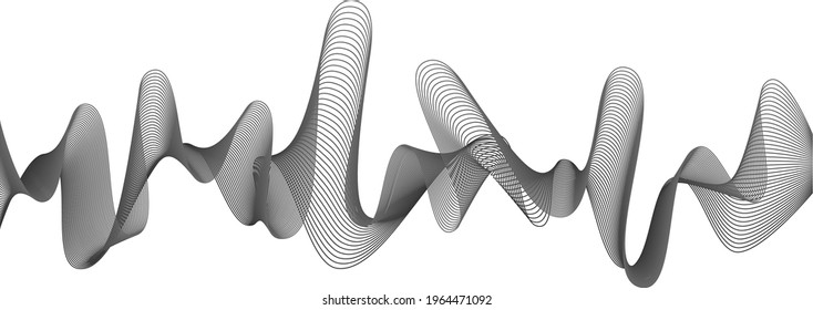 Abstract wave element for design. Digital frequency track equalizer. Stylized line art background. Vector illustration. Wave with lines created using blend tool. Curved wavy line, smooth stripe.