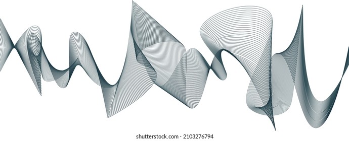 Abstract wave element for design. Digital frequency track equalizer. Stylized line art background. Vector illustration. Wave with lines created using blend tool. Curved wavy line, smooth stripe.