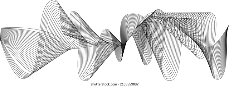 Abstract wave element for design. Digital frequency track equalizer. Stylized line art background. Vector illustration. Wave with lines created using blend tool. Curved wavy line, smooth stripe.