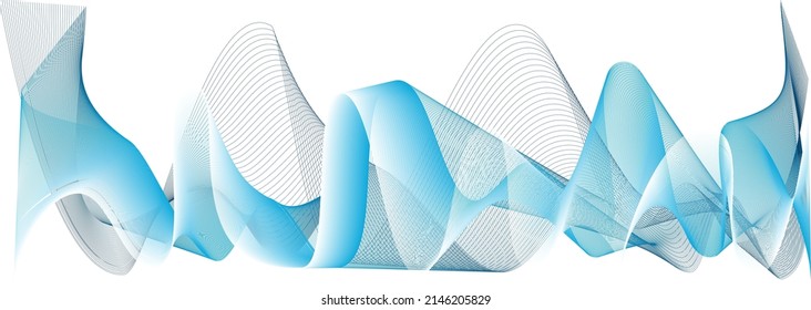 Abstract wave element for design. Digital frequency track equalizer. Stylized line art background. Vector illustration. Wave with lines created using blend tool. Curved wavy line, smooth stripe.