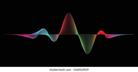 Abstract wave element for design. Digital frequency track equalizer motion sound wave. Stylized curved wavy art line. Vector  on black background