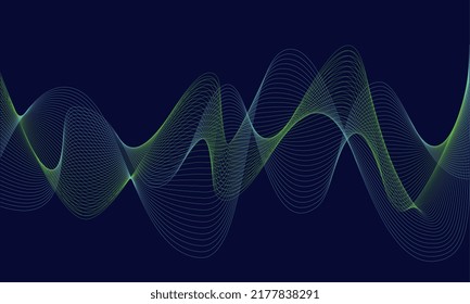 Abstract wave element for design. Digital frequency track equalizer. Stylized line art background. Vector illustration. Wave with lines created using the blend tool. Curved wavy line, smooth stripe.