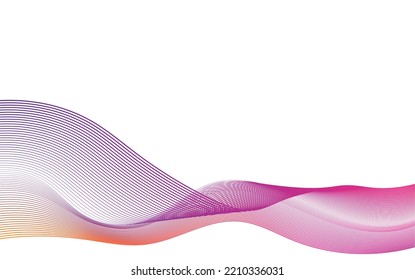 Abstract wave element for design. Digital frequency track equalizer. Stylized line art background. Colorful shiny wave with lines created using blend tool. Curved wavy line, smooth stripe.Vector.White