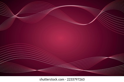 Abstract wave element for design. Digital frequency track equalizer. Curved wavy line, smooth stripe. Viva Magenta color trendy 2023. Rich pink color, raspberry color. Viva Magenta color background