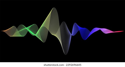 Abstract wave element for design. Digital frequency track equalizer motion sound wave. Stylized line art background. Vector curved wavy line on black background