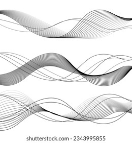 Abstract wave element for design. Digital frequency track equalizer. Stylized line art background. Vector illustration. Wave with lines created using blend tool. Curved wavy line, smooth stripe. svg