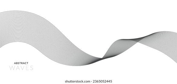 Abstract wave element for design. Digital frequency track equalizer. Stylized line art background. Vector illustration. Wave with lines created using blend tool. Curved wavy line, smooth stripe.