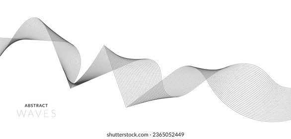 Abstract wave element for design. Digital frequency track equalizer. Stylized line art background. Vector illustration. Wave with lines created using blend tool. Curved wavy line, smooth stripe.