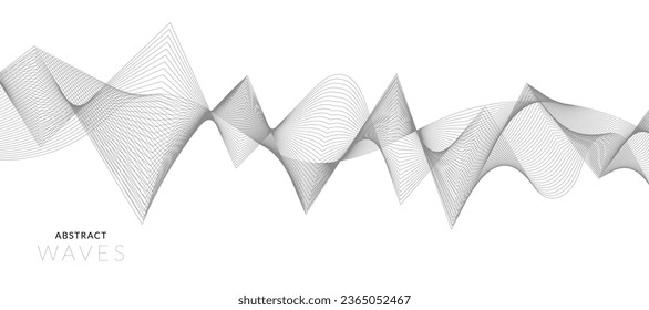 Abstract wave element for design. Digital frequency track equalizer. Stylized line art background. Vector illustration. Wave with lines created using blend tool. Curved wavy line, smooth stripe.