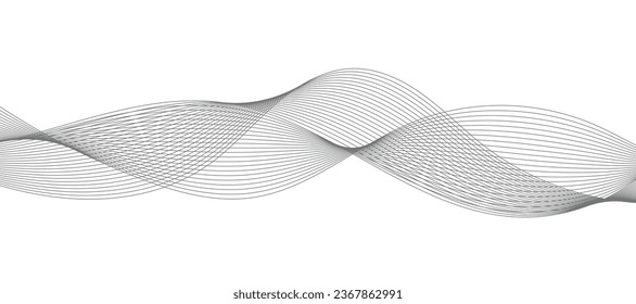 Abstract wave element for design. Digital frequency track equalizer. Stylized line art background. Vector illustration. Wave with lines created using blend tool. Curved wavy line, smooth stripe.