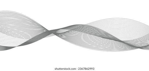 Abstract wave element for design. Digital frequency track equalizer. Stylized line art background. Vector illustration. Wave with lines created using blend tool. Curved wavy line, smooth stripe.
