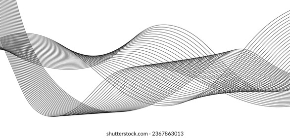 Abstract wave element for design. Digital frequency track equalizer. Stylized line art background. Vector illustration. Wave with lines created using blend tool. Curved wavy line, smooth stripe.