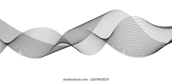 Elemento de onda abstracta para el diseño. Ecualizador de pista de frecuencia digital. Fondo artístico estilizado. Ilustración vectorial. Onda con líneas creadas con la herramienta de mezcla. Línea ondulada curvada, banda lisa.
