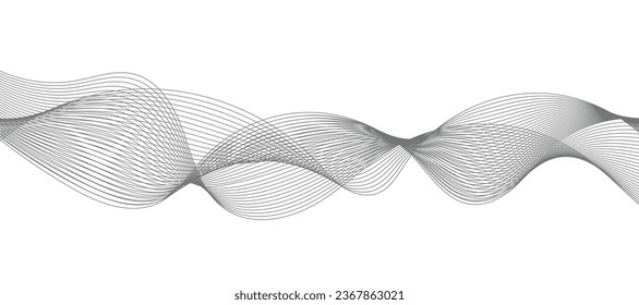Abstract wave element for design. Digital frequency track equalizer. Stylized line art background. Vector illustration. Wave with lines created using blend tool. Curved wavy line, smooth stripe.