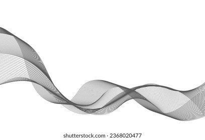 Abstract wave element for design. Digital frequency track equalizer. Stylized line art background. Vector illustration. Wave with lines created using blend tool. Curved wavy line, smooth stripe.