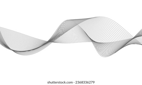 Abstract wave element for design. Digital frequency track equalizer. Stylized line art background. Vector illustration. Wave with lines created using the blend tool. Curved wavy line, smooth stripe