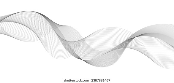 Abstraktes Wellenelement für Design. Digital Frequency Track Equalizer. Stilvoller Kunsthintergrund. Vektorgrafik. Mit dem Überblendwerkzeug werden Linien erzeugt. Kurvig gewölbte Linie, glatter Streifen.