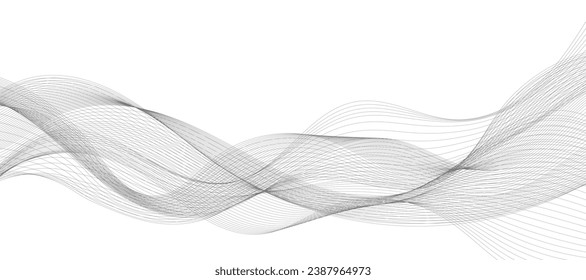 Abstract wave element for design. Digital frequency track equalizer. Stylized line art background. Vector illustration. Wave with lines created using blend tool. Curved wavy line, smooth stripe.