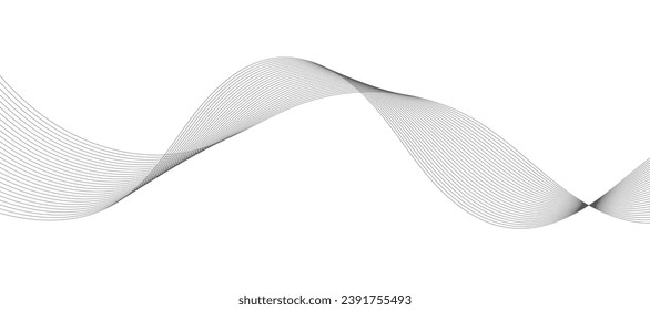 Abstract wave element for design. Digital frequency track equalizer. Stylized line art background. Vector illustration. Wave with lines created using blend tool. Curved wavy line, smooth stripe.