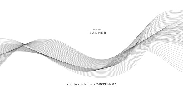 Abstract wave element for design. Digital frequency track equalizer. Stylized line art background. Vector illustration. Wave with lines created using blend tool. Curved wavy line, smooth stripe.