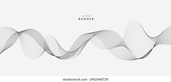 Abstract wave element for design. Digital frequency track equalizer. Stylized line art background. Vector illustration. Wave with lines created using blend tool. Curved wavy line, smooth stripe.