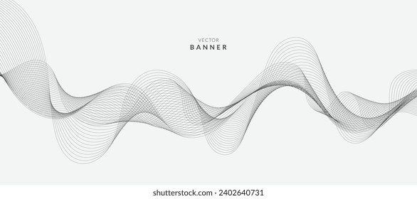 Abstract wave element for design. Digital frequency track equalizer. Stylized line art background. Vector illustration. Wave with lines created using blend tool. Curved wavy line, smooth stripe.