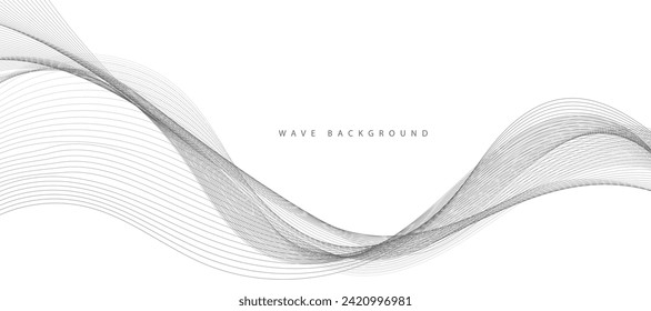 Abstract wave element for design. Digital frequency track equalizer. Stylized line art background. Vector illustration. Wave with lines created using blend tool. Curved wavy line, smooth stripe.