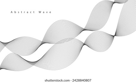 Abstract wave element for design. Digital frequency track equalizer. Stylized line art background. Vector illustration. Wave with lines created using blend tool. Curved wavy line, smooth stripe.